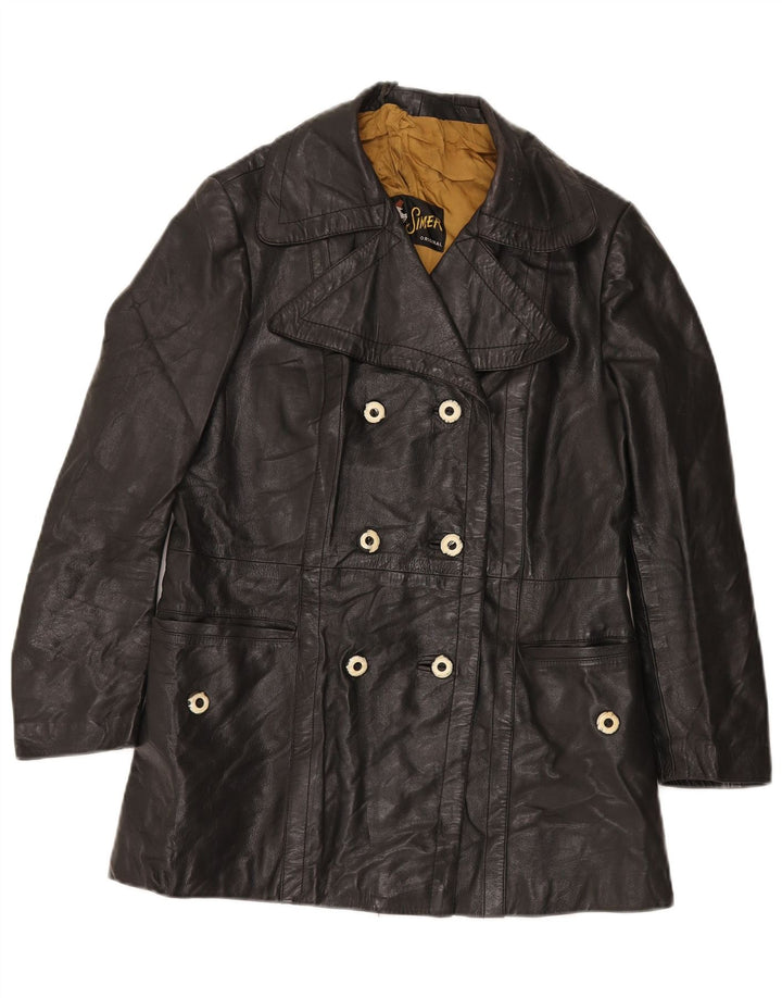 Damska kurtka skórzana dwurzędowa VINTAGE UK 12, średnia czarna