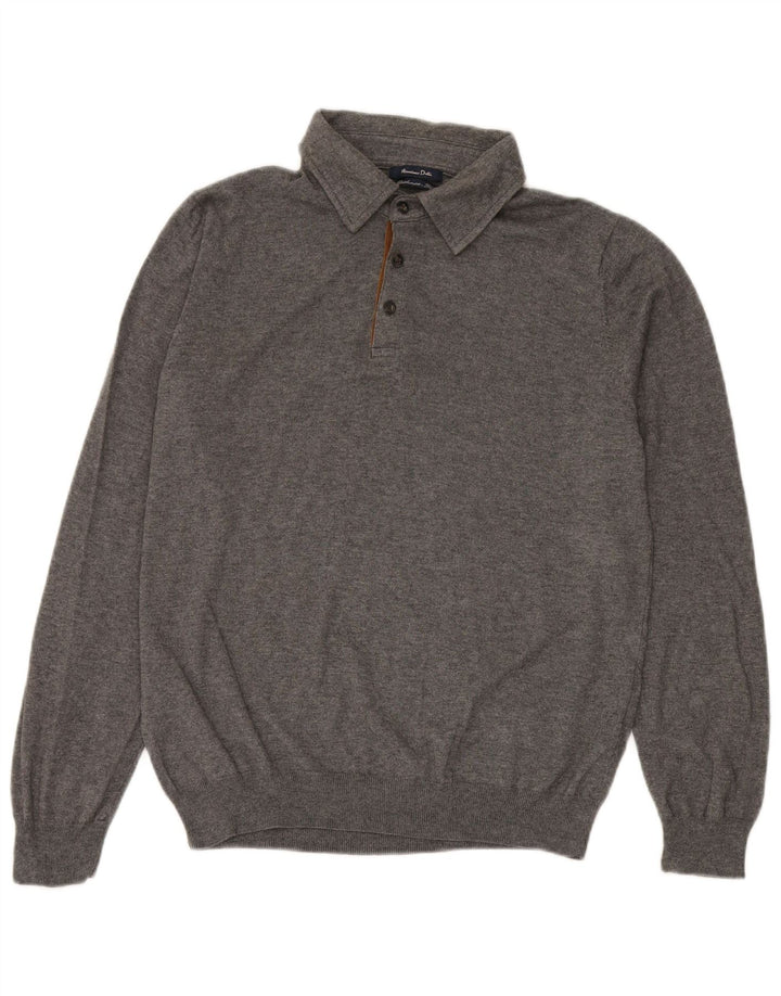MASSIMO DUTTI Męski sweter polo, duży, szary, bawełniany