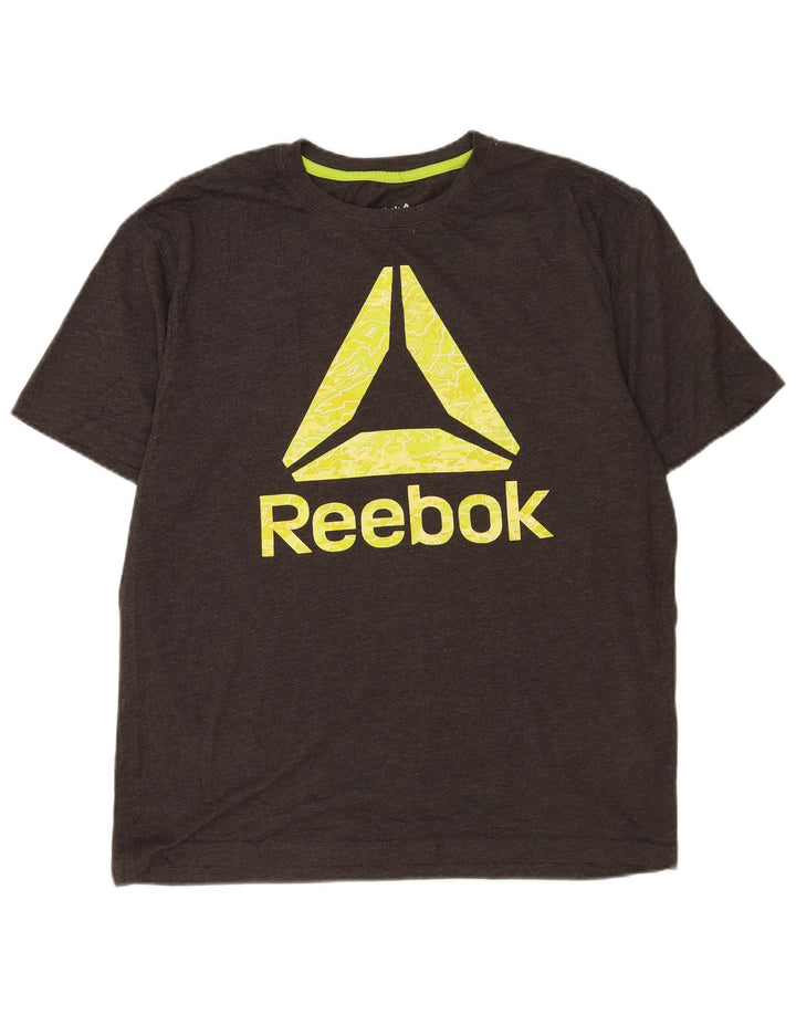 Męski T-shirt Reebok z grafiką, duży, szary, bawełniany