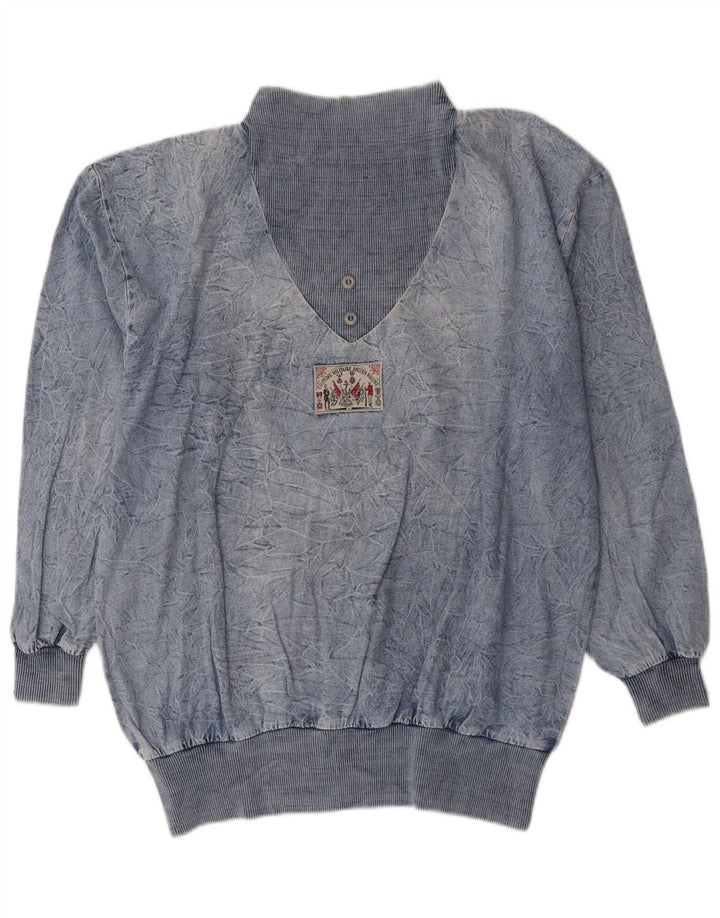 Damska bluza oversize w stylu vintage, EU 44 XL, niebieska bawełna