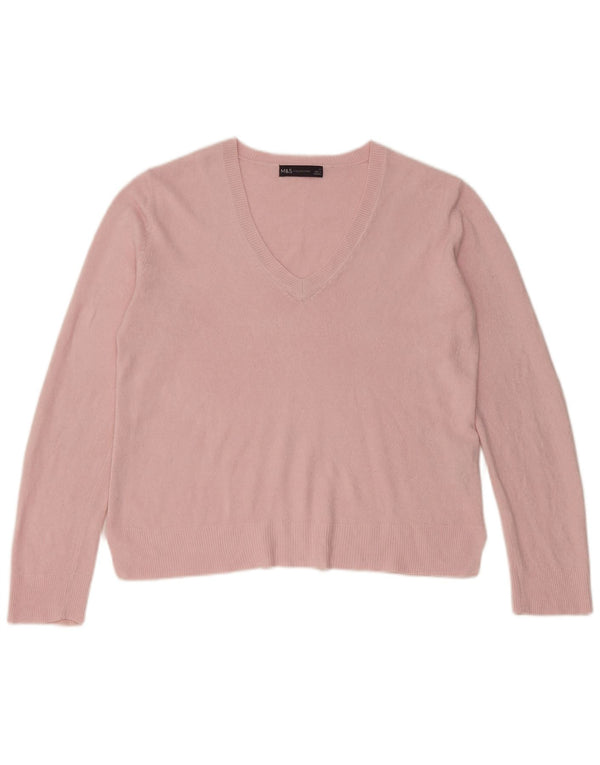 Marks & Spencer Damski sweter z dekoltem w kształcie litery V, UK 14, średni różowy akryl