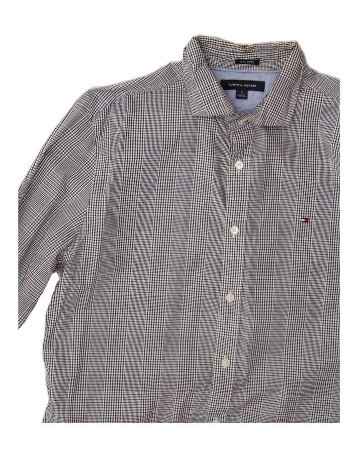 TOMMY HILFIGER Mens Shirt Medium Navy Blue Check Cotton Classic Vintage Tommy Hilfiger and Second-Hand Tommy Hilfiger from Messina Hembry 