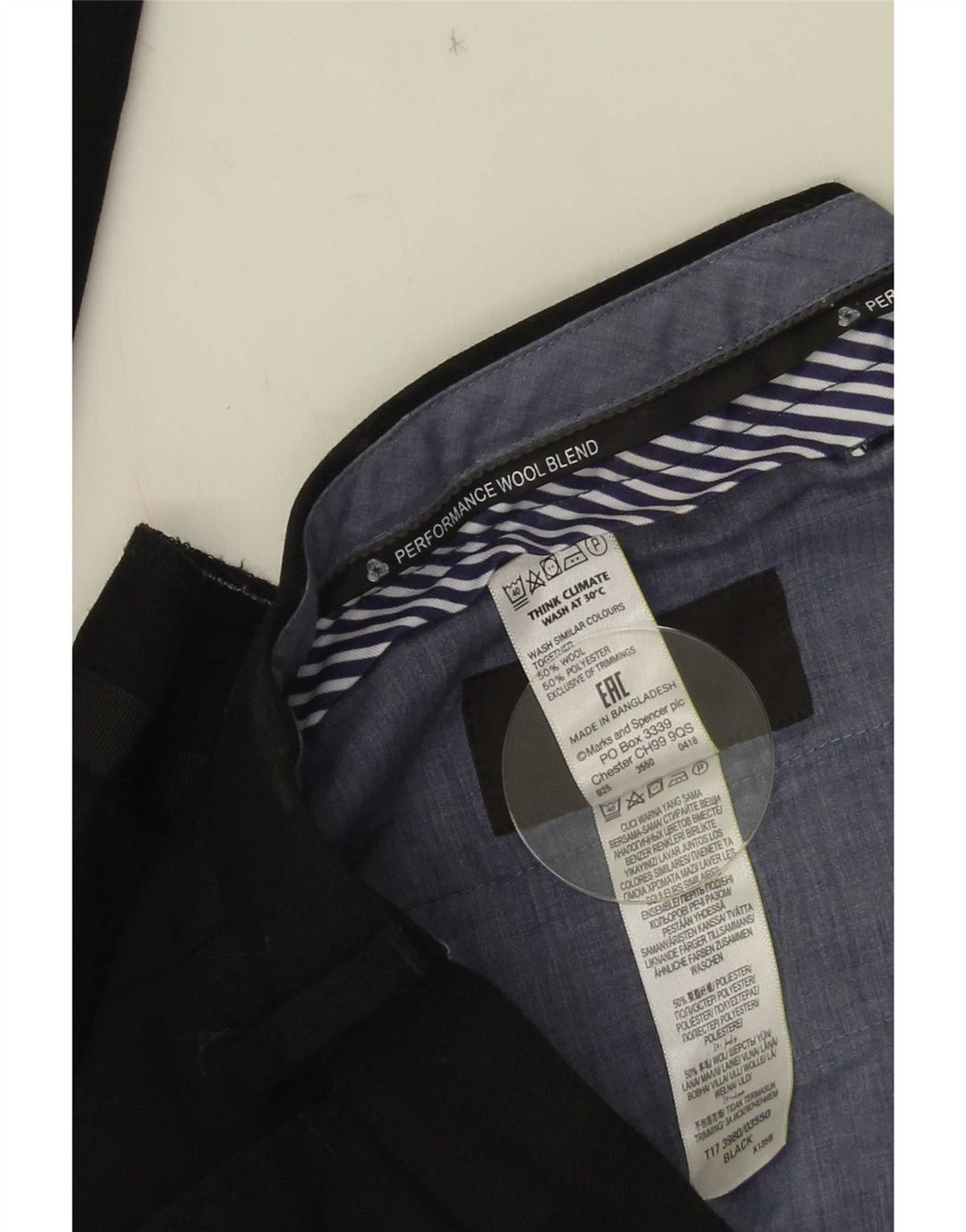 Marks & Spencer Męskie proste spodnie garniturowe W34 L29 Czarna wełna
