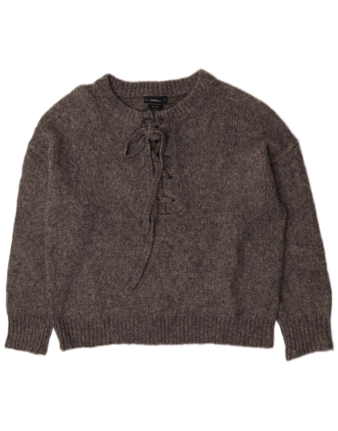 Damski sweter oversize Zara z okrągłym dekoltem UK 14, średni szary
