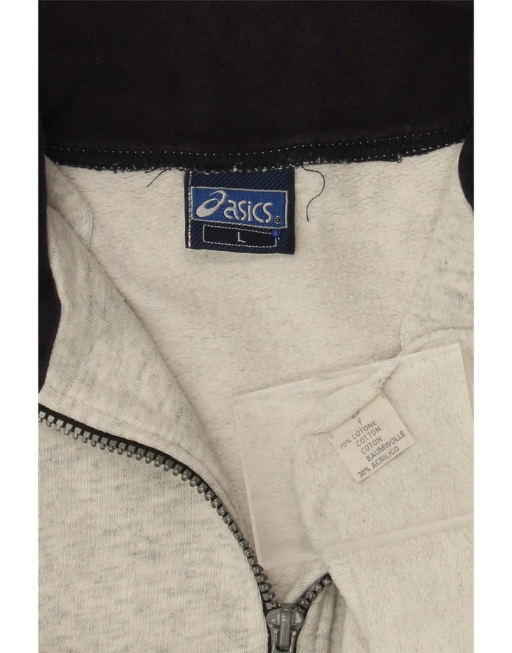 Męski sweter z grafiką i zamkiem błyskawicznym ASICS, duży, szary, bawełniany