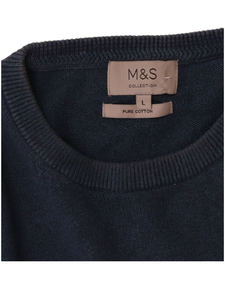 Marks & Spencer Męski sweter z okrągłym dekoltem, duży, granatowy, bawełniany