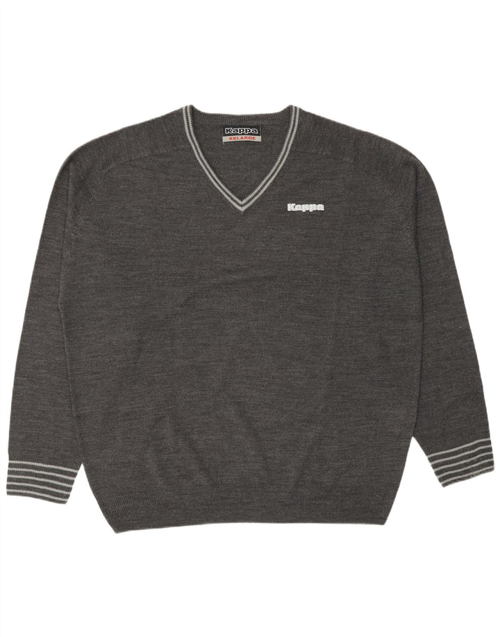 Męski sweter Kappa z dekoltem w kształcie litery V, 2XL, szary akryl