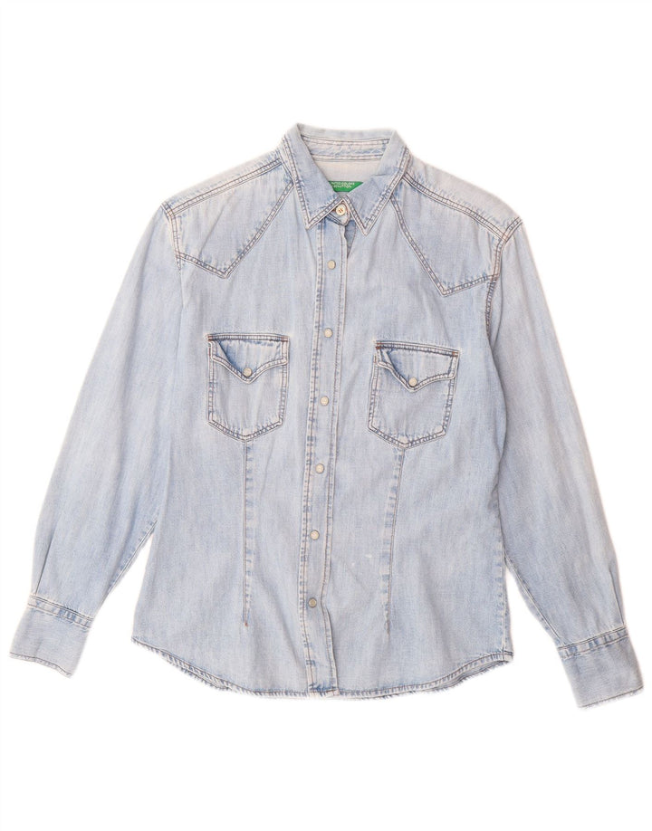 BENETTON Womens Denim Shirt UK 12 Medium Blue