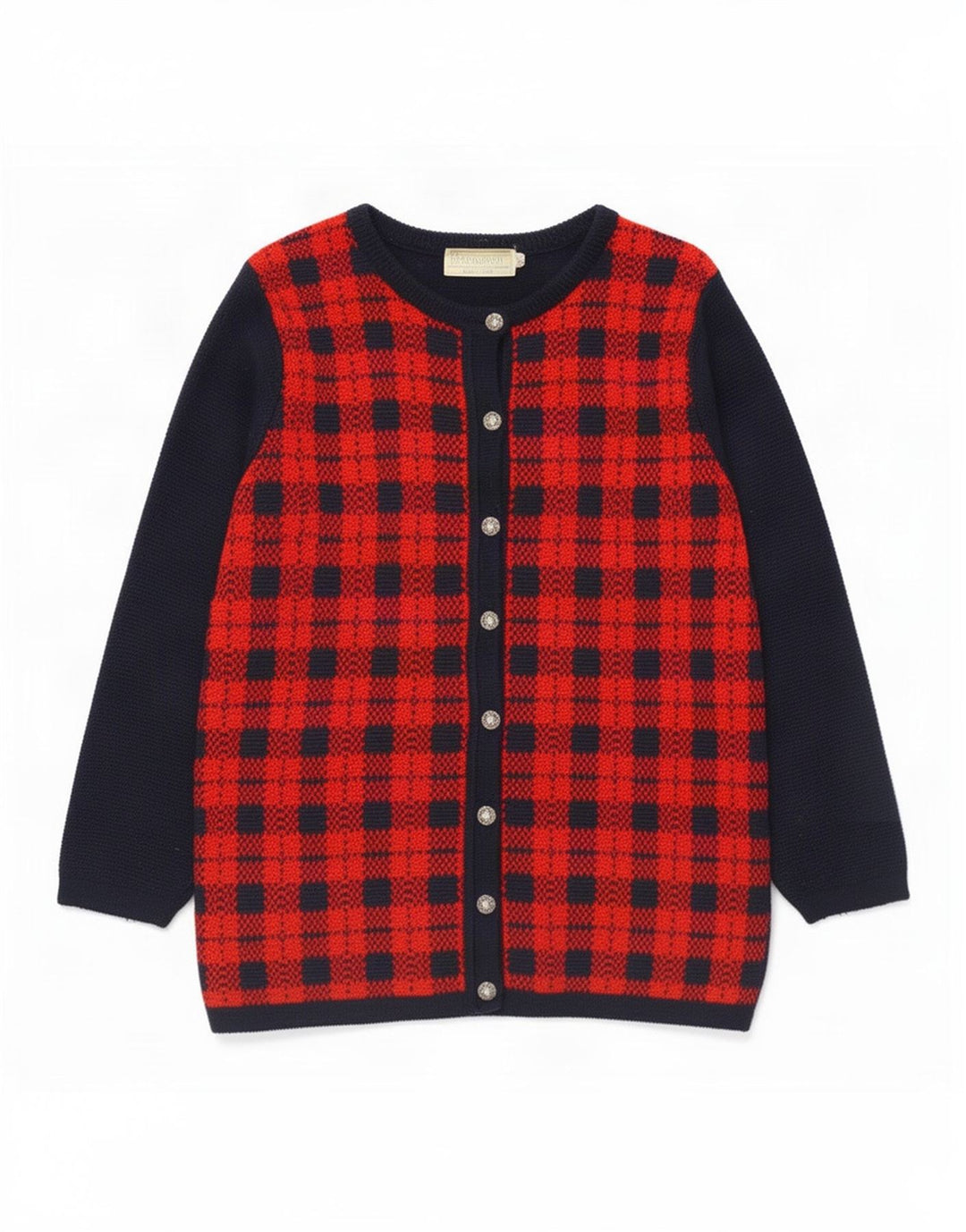 Sweter damski rozpinany Edinburgh UK 14, średni granatowy, wełniany w kratkę
