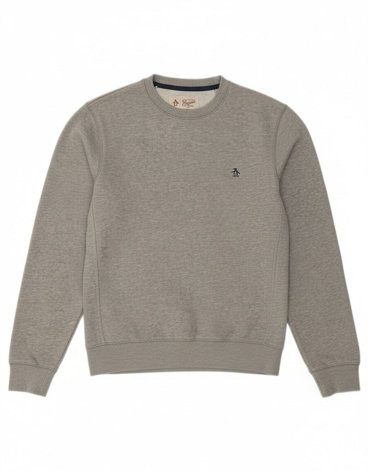 PENGUIN Mens Sweatshirt Jumper Small Grey Cotton