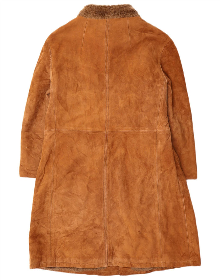 Zamszowy płaszcz damski w stylu vintage UK 10 Small Brown
