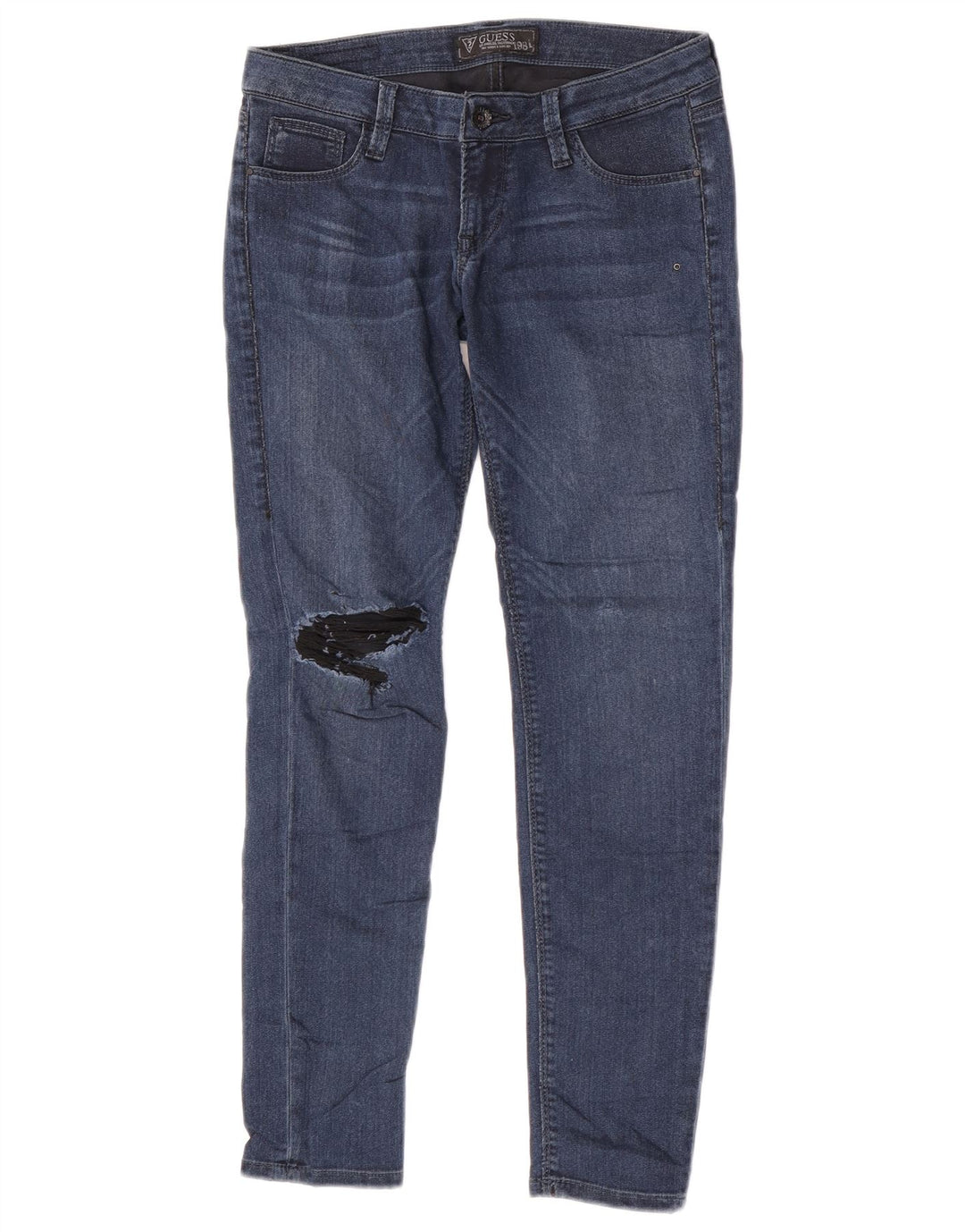 Guess Damskie Beverly Distressed Skinny Jeans W29 L27 Niebieski Poliester