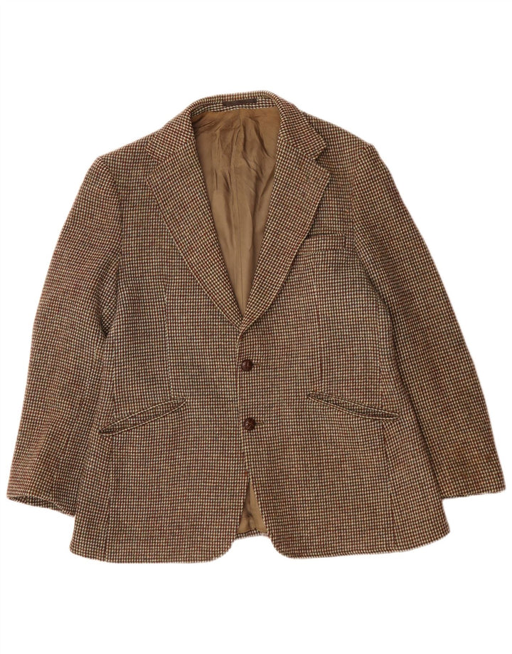Męska marynarka zapinana na 2 guziki Harris Tweed UK 38 Średnia brązowa wełna w kratkę