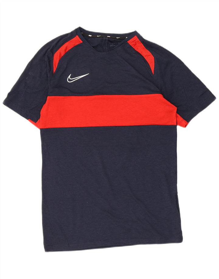 Męski T-shirt Nike Dri Fit, mały, granatowy, poliester z blokami kolorów