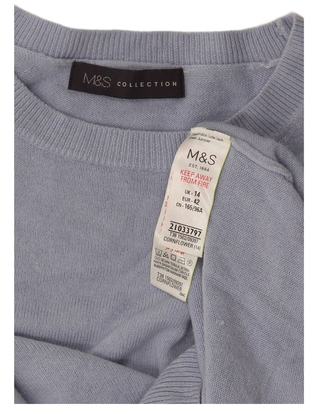 Marks & Spencer Damski sweter z okrągłym dekoltem UK 14, średni niebieski akryl