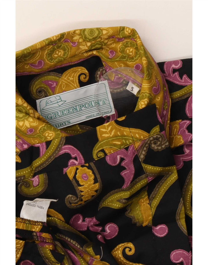 Koszula męska z krótkim rękawem w stylu vintage, średnia czarna bawełna Paisley