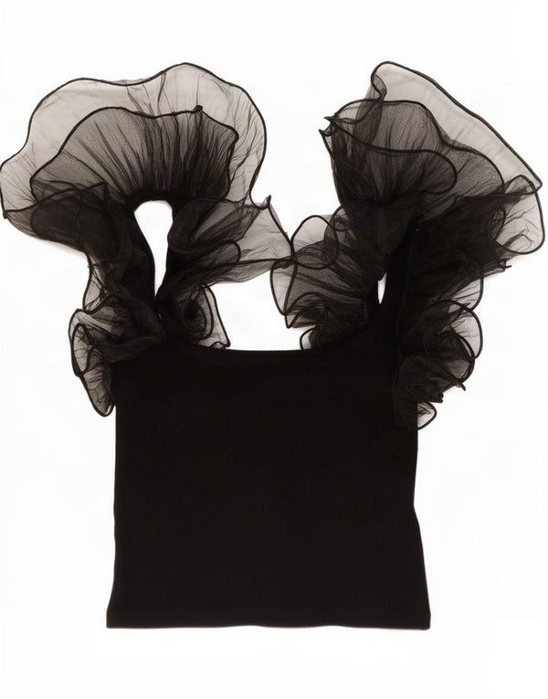 Zara Womens Ruffle Front Crop Top UK 12 Medium Black