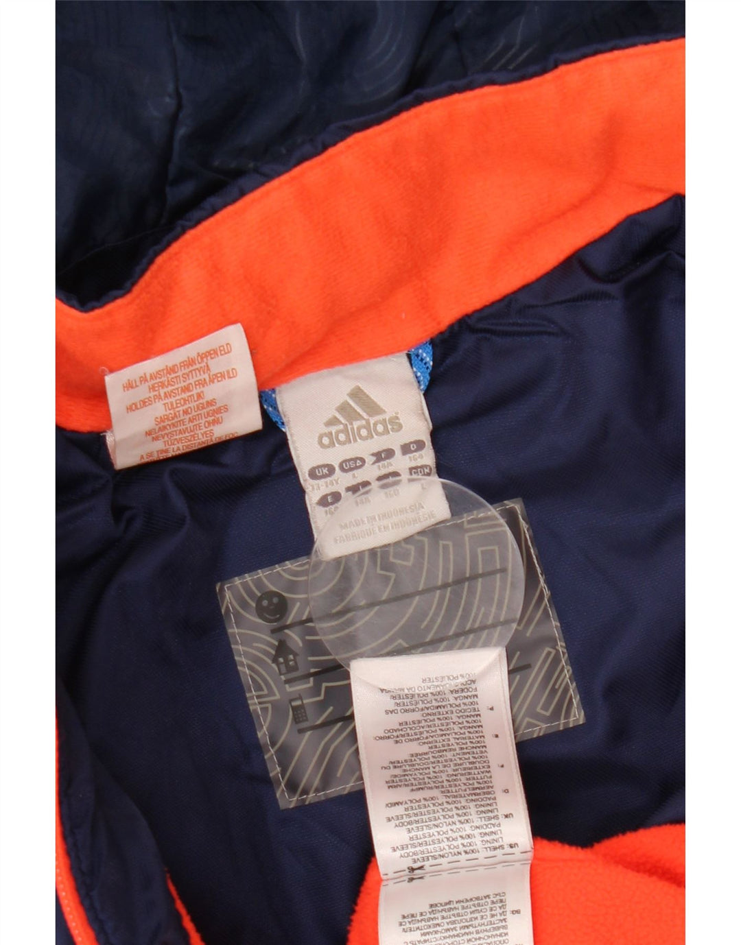 Kurtka wiatrówka ADIDAS dziewczęca z kapturem, 13-14 lat, granatowa, z blokami kolorów