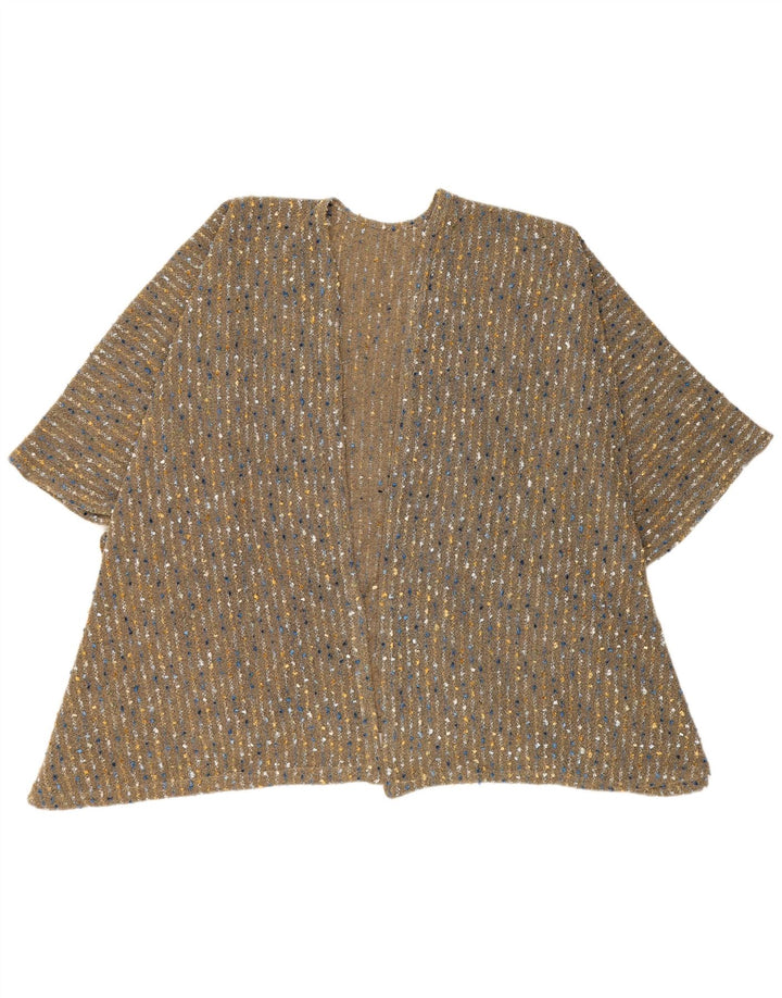 Vintage damski sweter rozpinany z peleryną, jeden rozmiar, brązowe paski