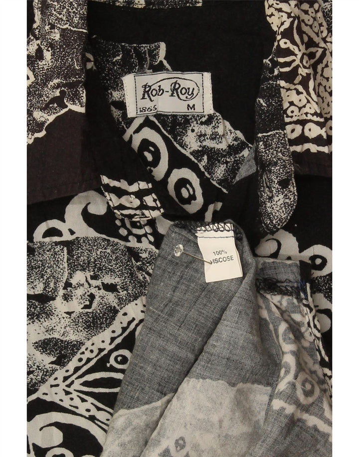 Męska koszula z krótkim rękawem Rob Roy, średnia czarna patchworkowa wiskoza