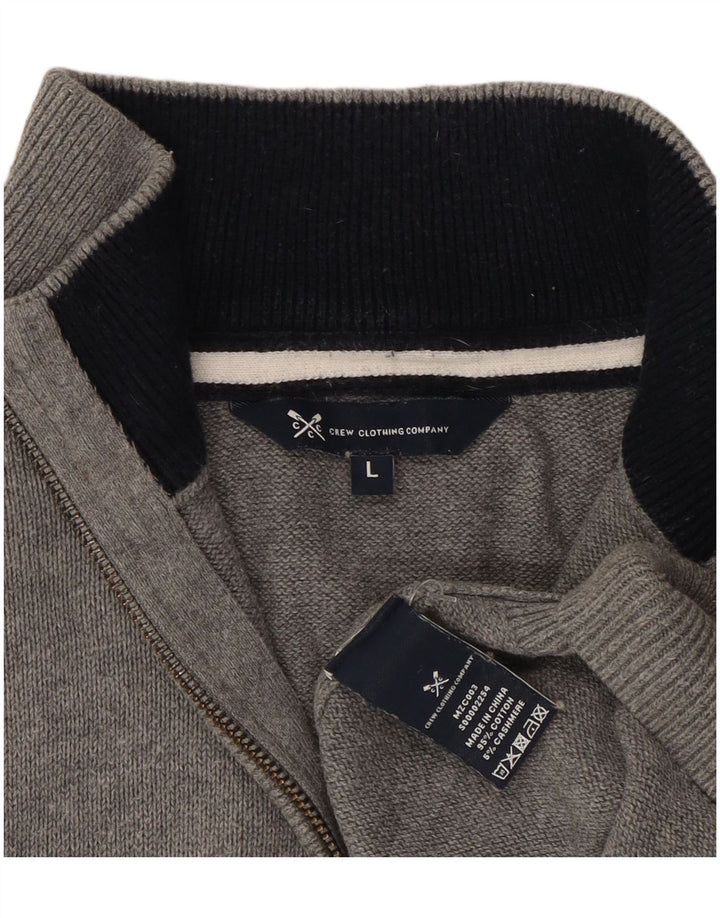 Crew Clothing Męski sweter z zamkiem błyskawicznym, duży, szary, bawełniany