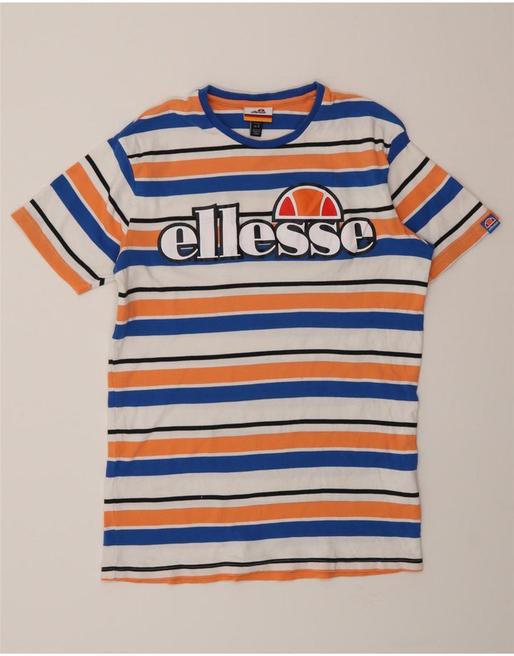 Męski T-shirt z grafiką Ellesse, mały, wielokolorowy, bawełniany w paski