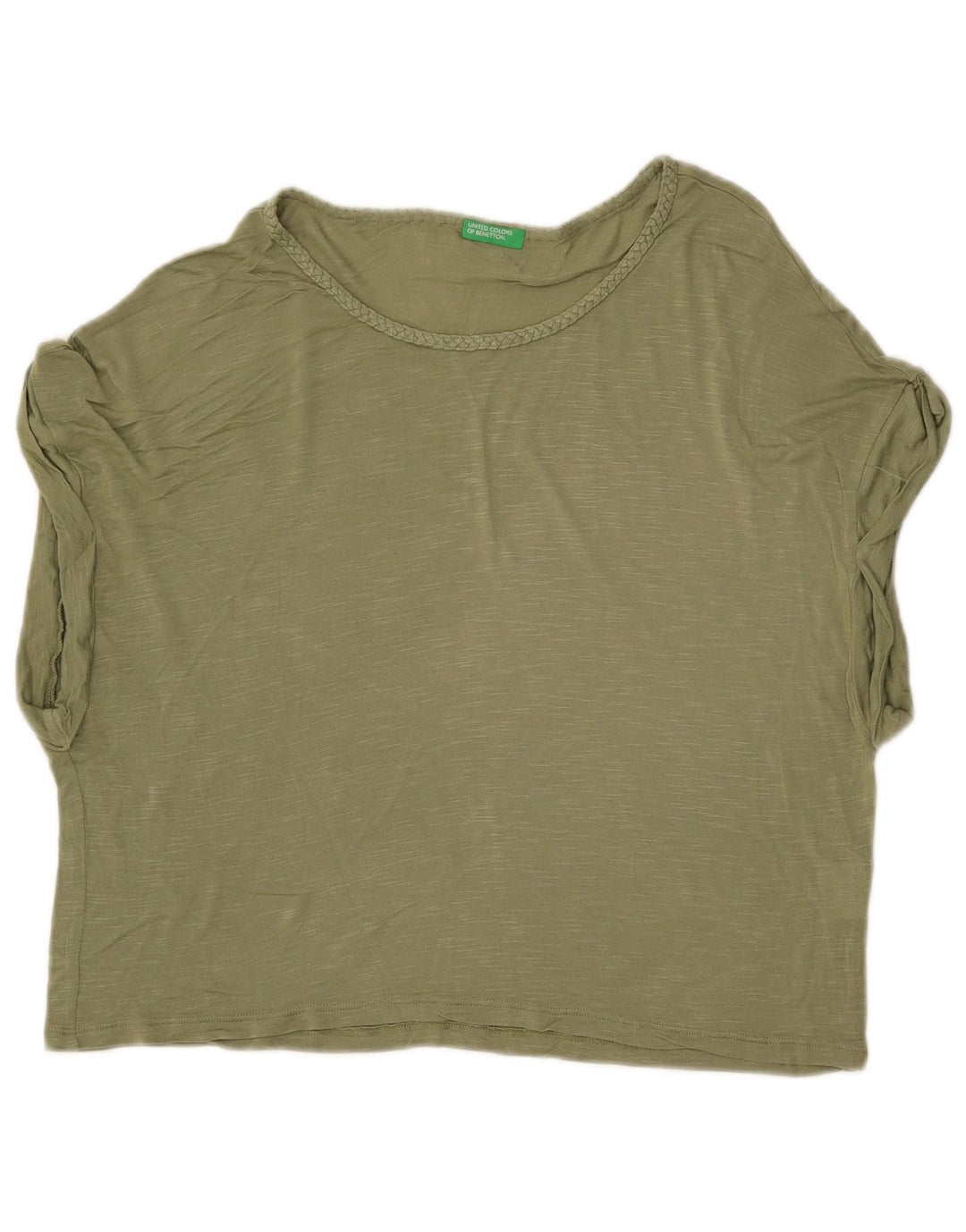 Damska koszulka typu Crop Oversize BENETTON Top UK 6 XS Khaki z nakrapianą wiskozą