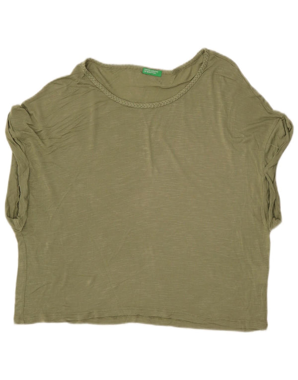 Damska koszulka typu Crop Oversize BENETTON Top UK 6 XS Khaki z nakrapianą wiskozą