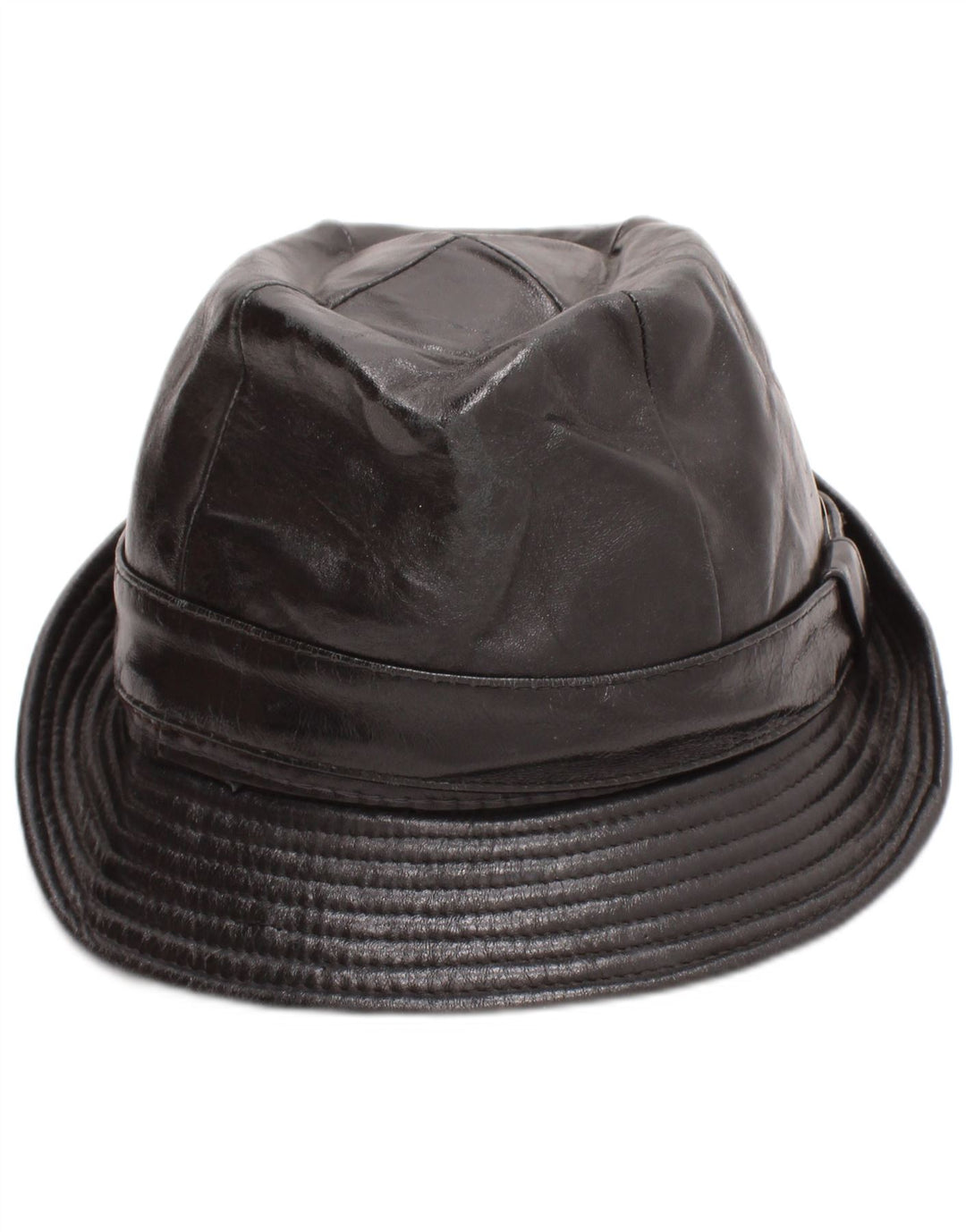 Vintage męski skórzany kapelusz Fedora, średni czarny