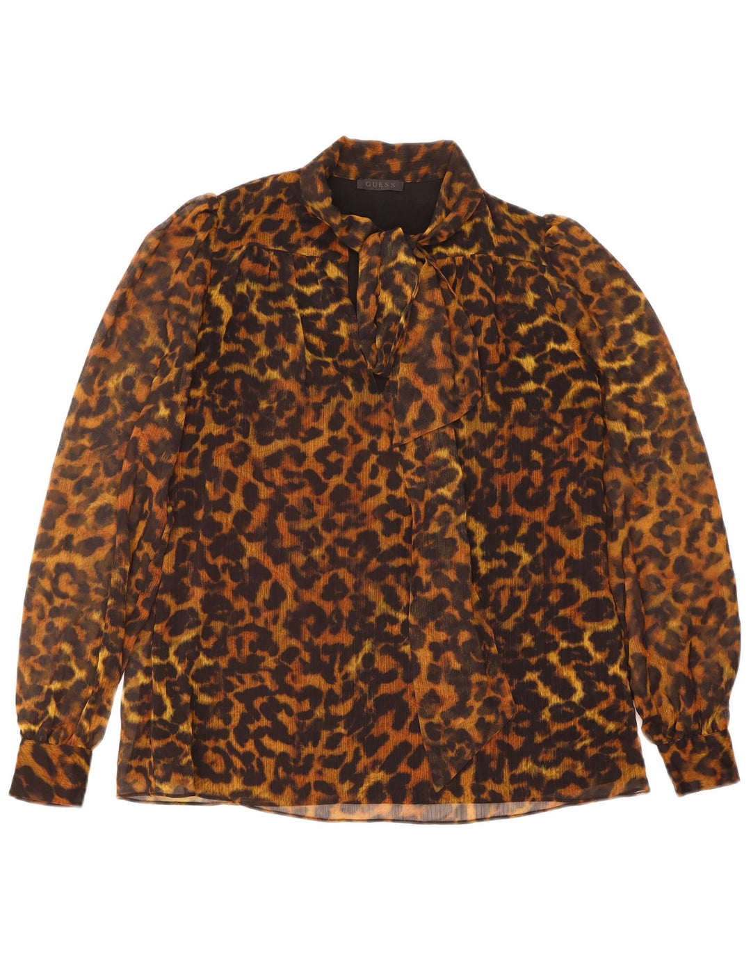 GUESS Womens Front Tie Blouse Top UK 10 Small Brown Animal Print