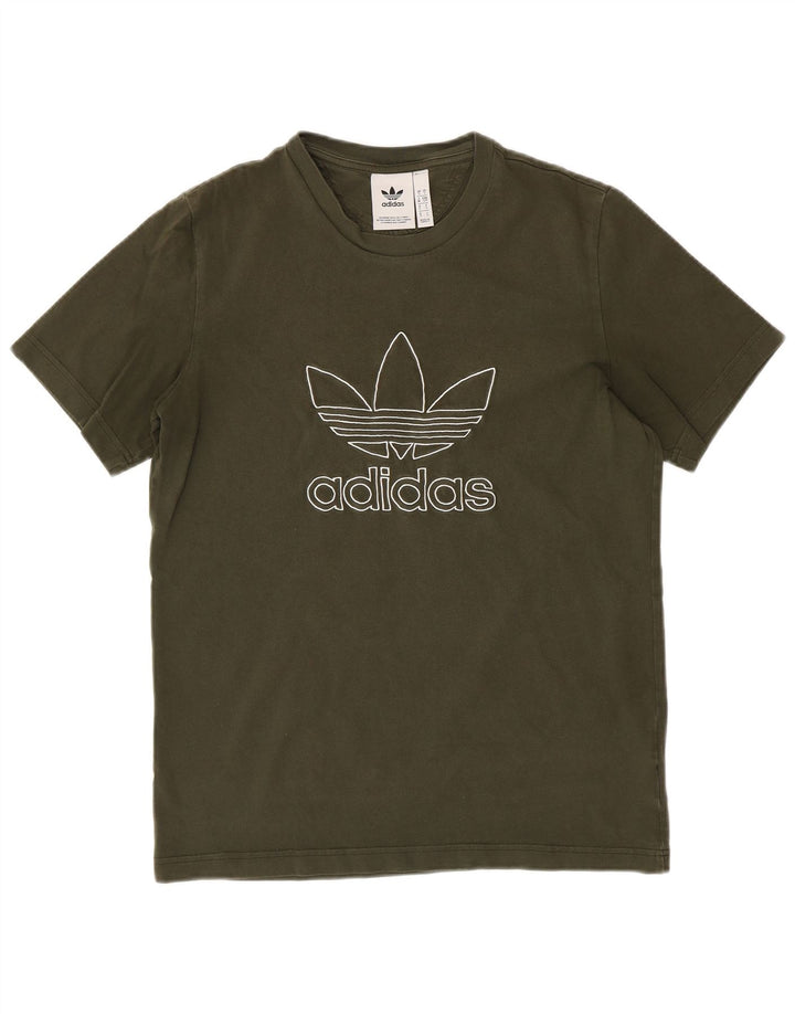 Męski T-shirt z grafiką ADIDAS, mały, bawełniany khaki