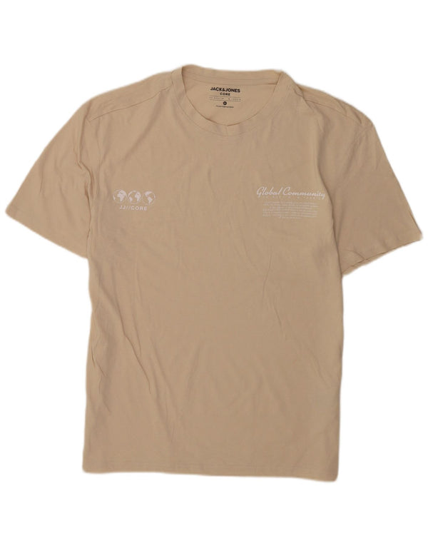 Męski T-shirt z grafiką Jack & Jones, top XL, beżowa, bawełniana