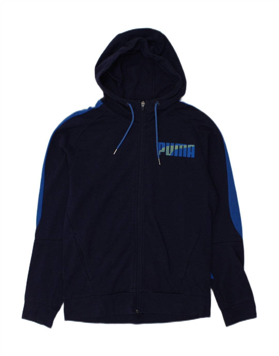 PUMA Mens Graphic Zip Hoodie Sweater Medium Navy Blue Vintage Puma and Second-Hand Puma from Messina Hembry 