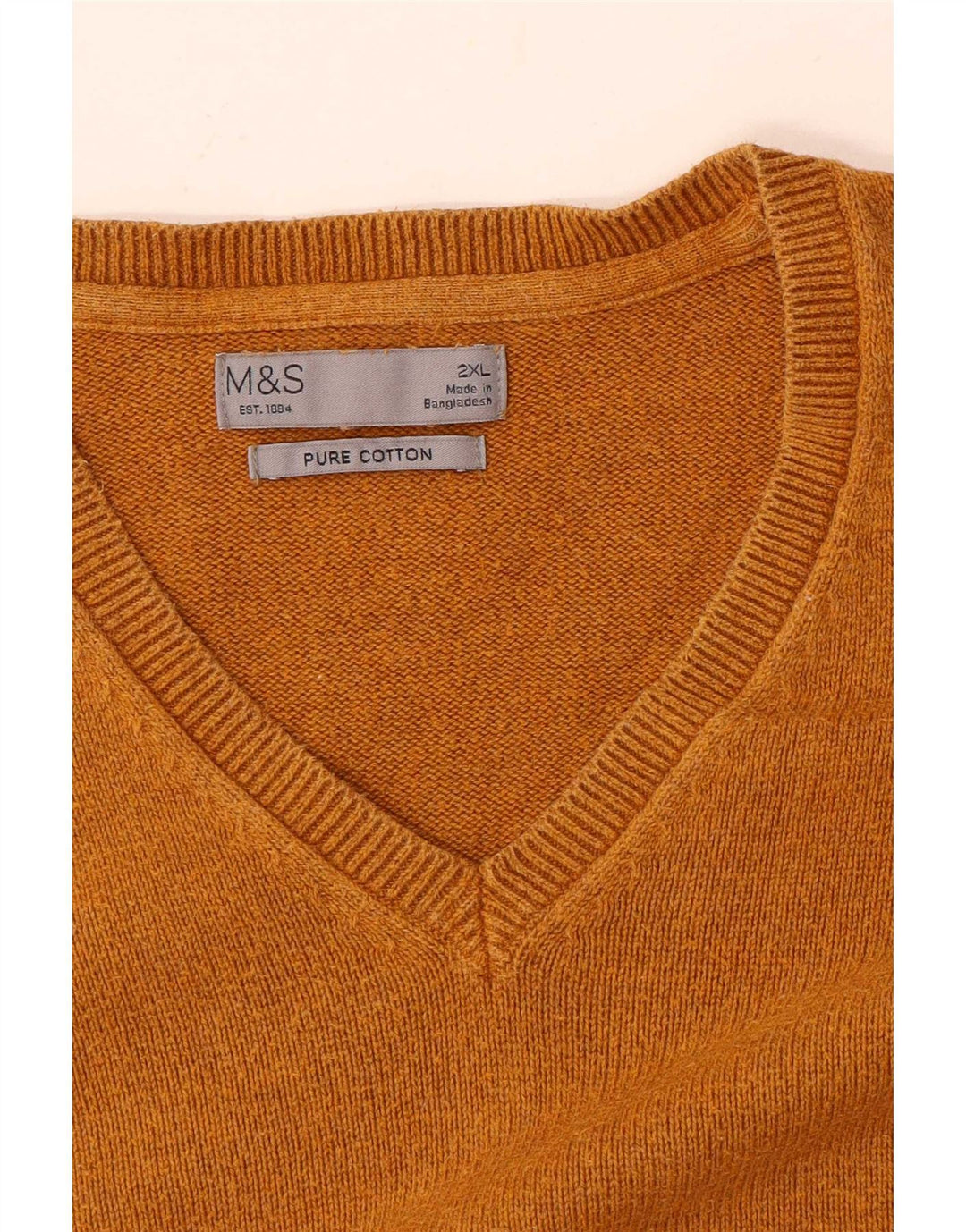 Marks & Spencer Męski sweter z dekoltem w kształcie litery V, 2XL, brązowy, bawełniany