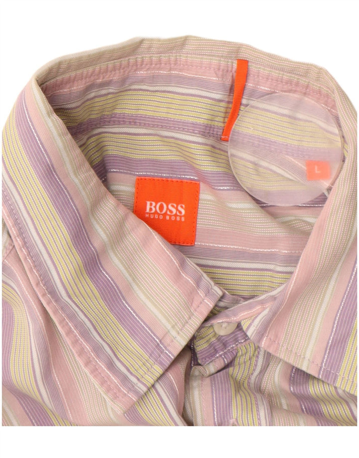 Męska koszula z krótkim rękawem Hugo Boss, duża, wielokolorowa, bawełniana w paski