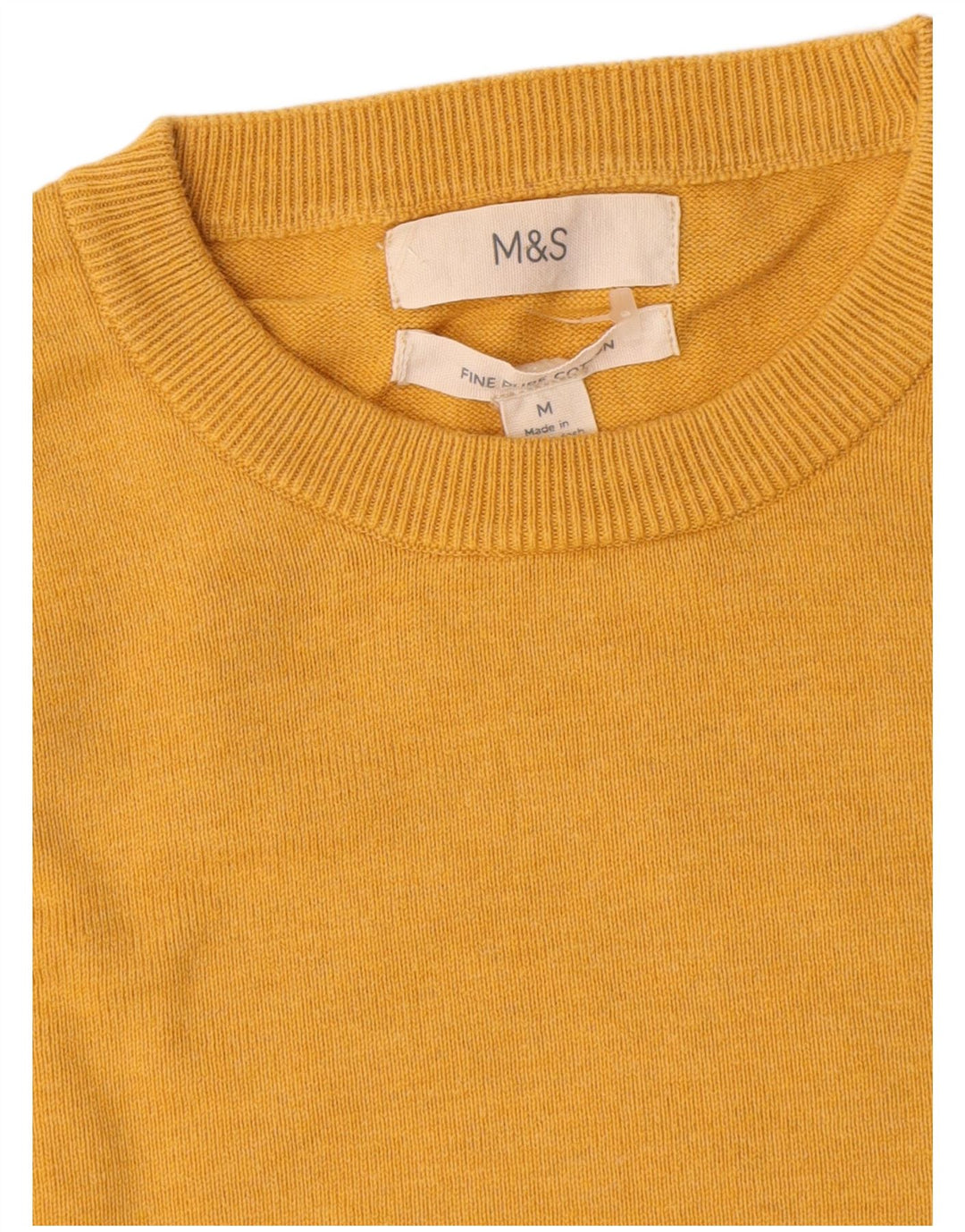 Marks & Spencer Męski sweter z okrągłym dekoltem, średni żółty, bawełniany
