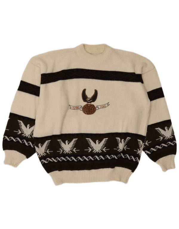 Vintage męski sweter z golfem, duży, biały Fair Isle