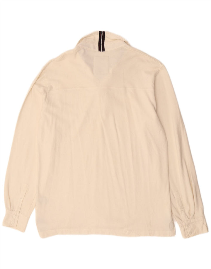 CREW CLOTHING Męska koszulka polo z długim rękawem, duża, biała, bawełniana