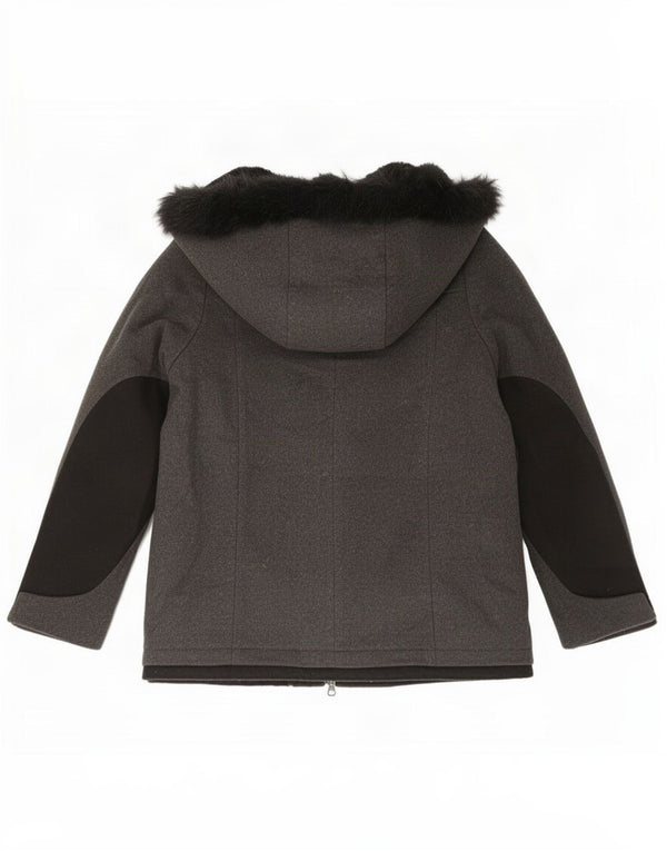 Damska kurtka Zara z kapturem, oversize Sherpa UK 10, mała, szara wełna