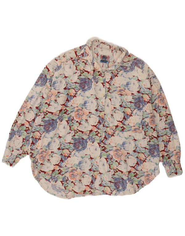 Vintage damska sztruksowa bluzka koszulowa UK 20 2XL wielobarwna w kwiaty