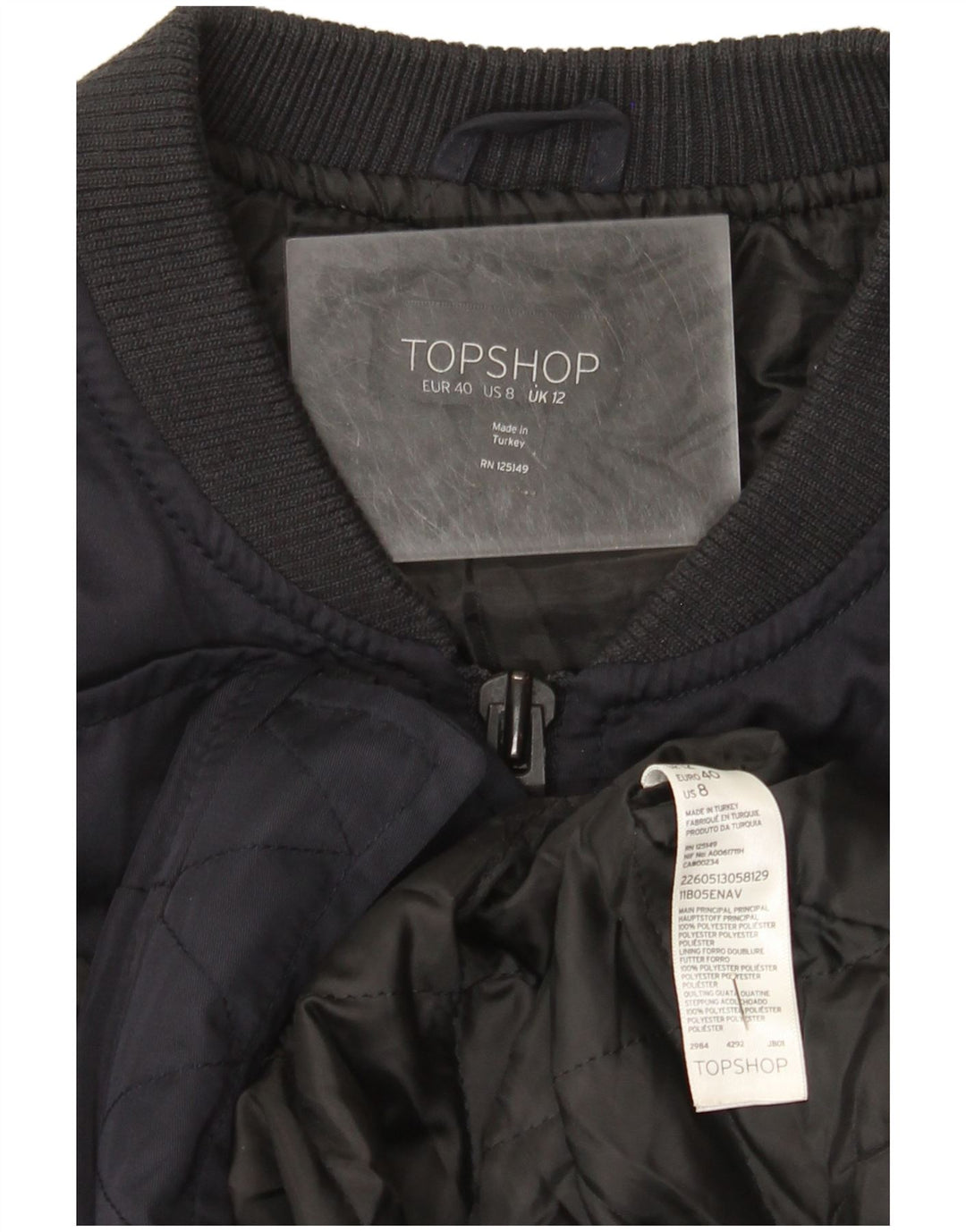 Damska kurtka bomberka Topshop UK 12, średni granatowy poliester