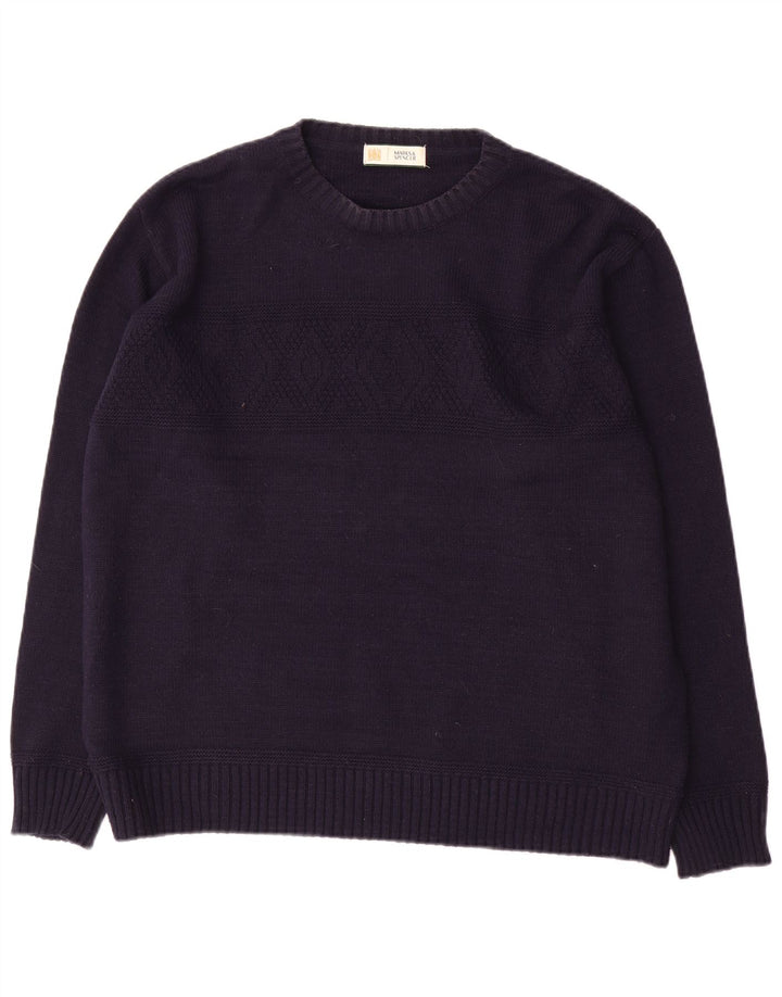 Marks & Spencer Męski sweter z dekoltem w łódkę, duży, granatowy, akrylowy
