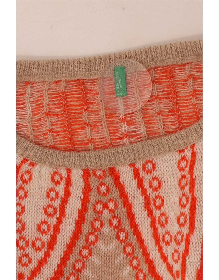Damski sweter z wycięciem pod szyją Benetton, abstrakcyjny wzór, UK 10, mały beż