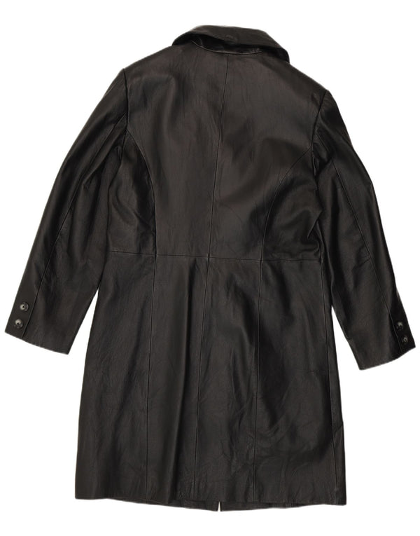 Vintage damski płaszcz skórzany UK 14, duża czarna skóra