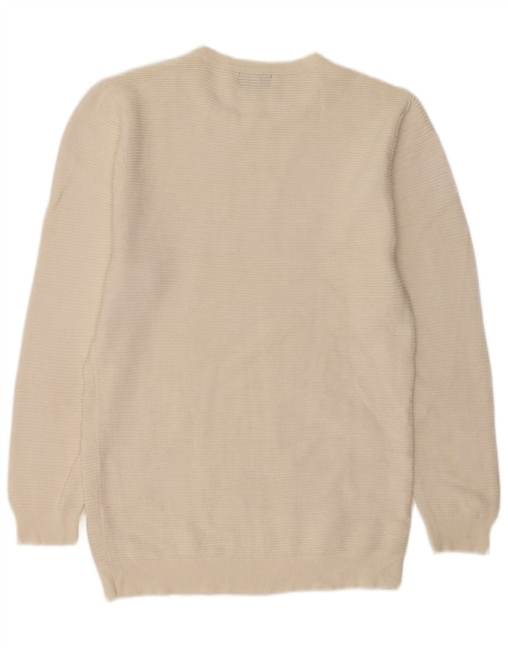Męski sweter Zara z okrągłym dekoltem, duży, z białej bawełny