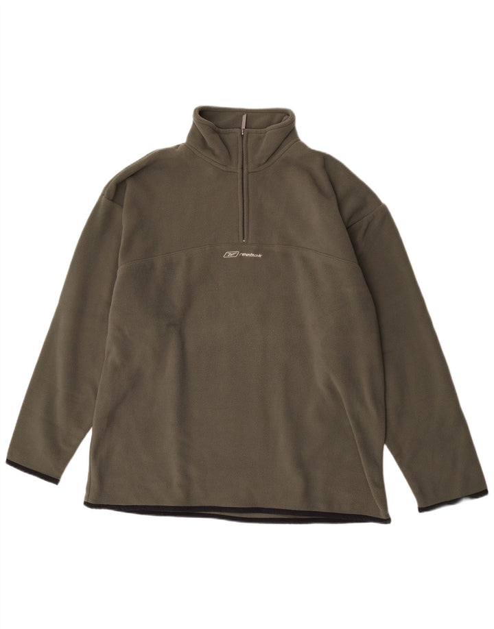 Męski sweter Reebok z zamkiem błyskawicznym, dużym poliestrem w kolorze khaki