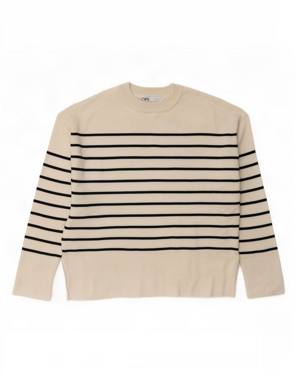 Damski sweter Zara z okrągłym dekoltem UK 10 w małe białe paski