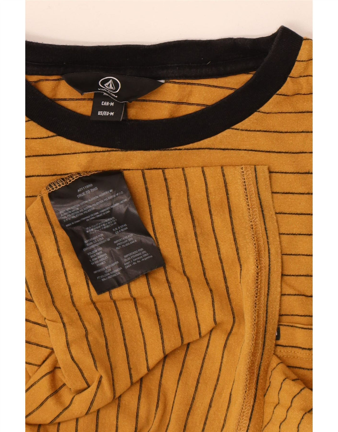 T-shirt męski Volcom Top, średni, żółty, bawełniany w paski