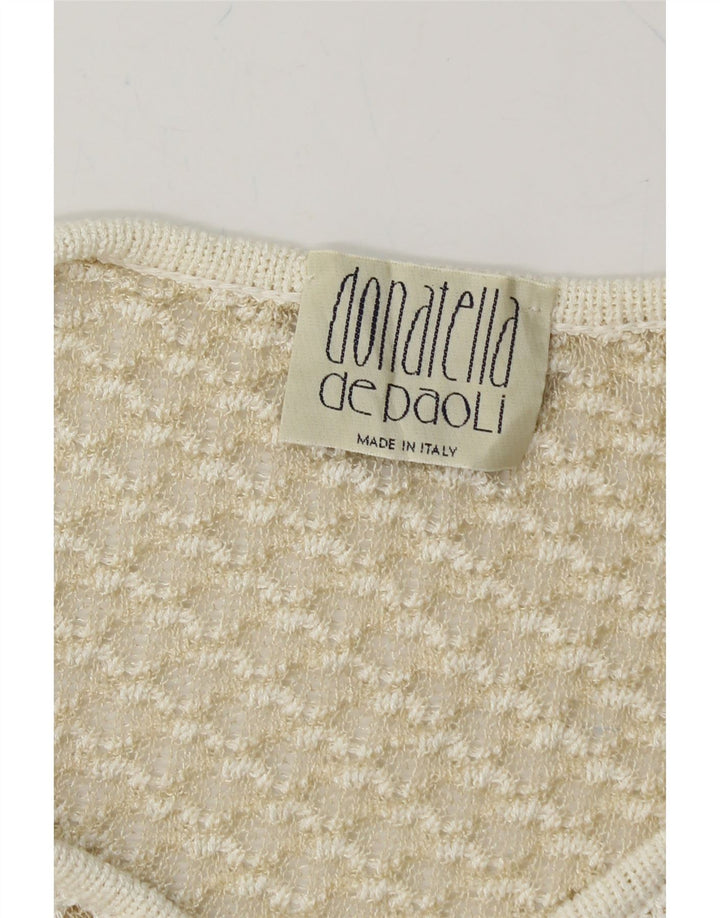 DONATELLA Womens V-Neck Jumper Sweater UK 14 Medium Beige Polyamide Vintage Donatella and Second-Hand Donatella from Messina Hembry 