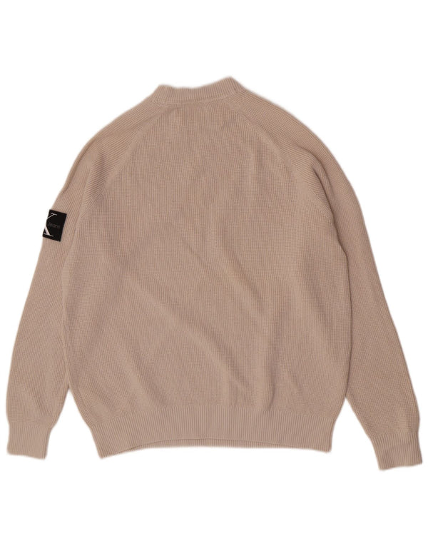 Męski sweter z okrągłym dekoltem Calvin Klein Jeans, mały, beżowy, bawełniany